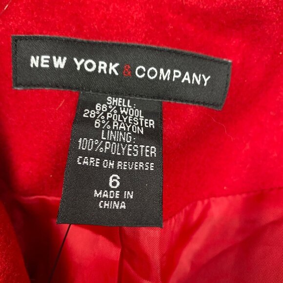 New York & Company Peacoat Womens 6 Red Wool Blend Double-Breasted Jacket Formal - Picture 4 of 12